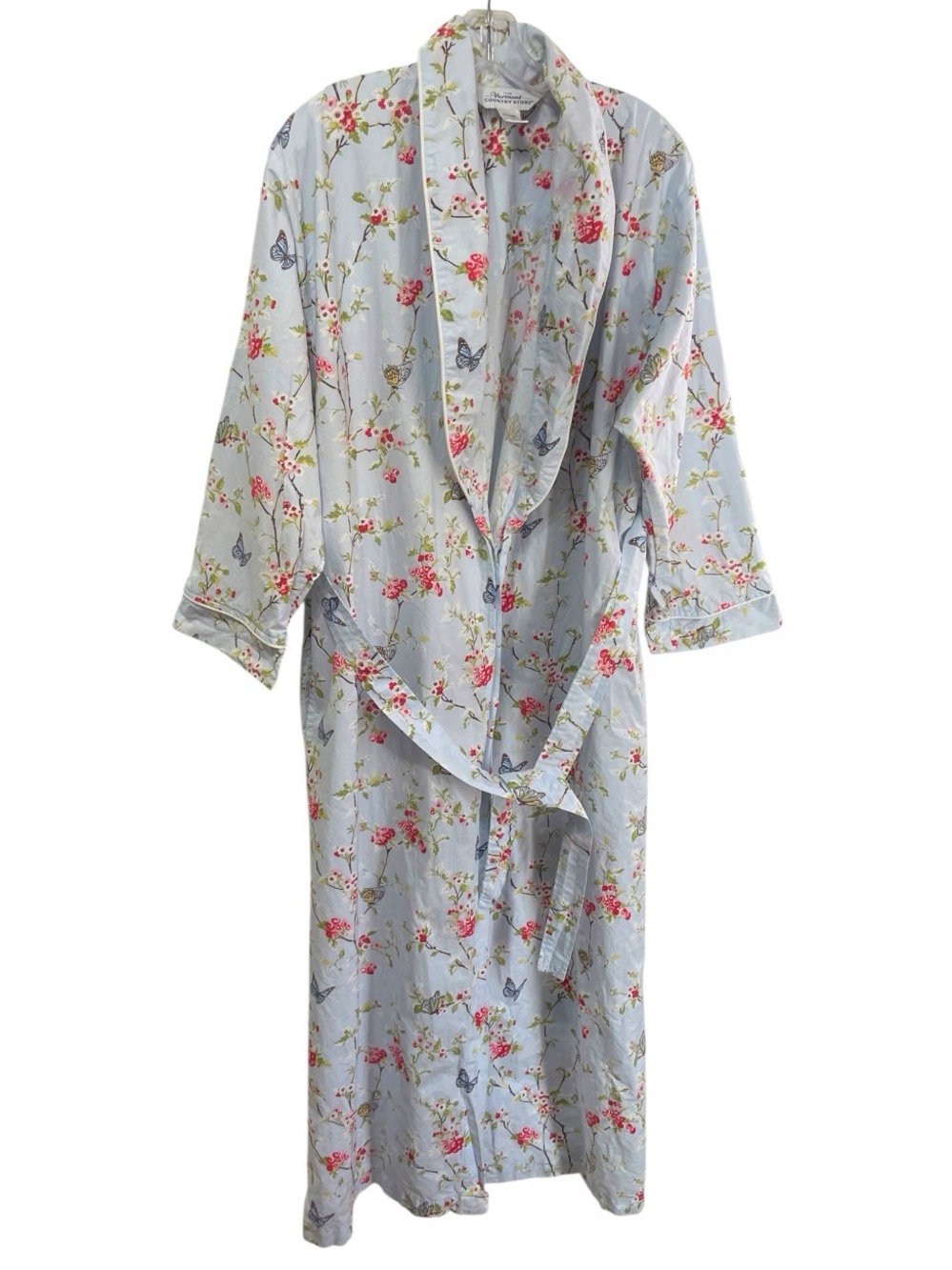 the vermont country store cotton robe with floral butterflies belt cottage